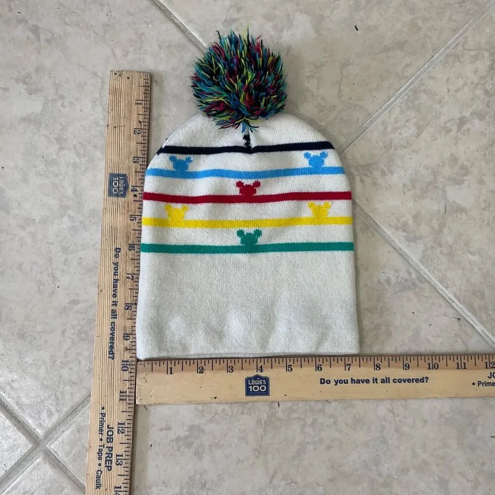 Disney Junior Mickey Mouse Beanie Hat Cuffed Pom Pom Rainbow OSFM
